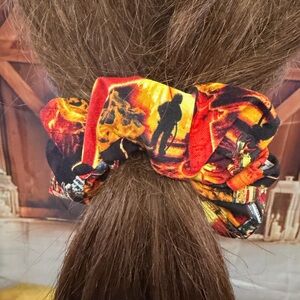 Fire Fighter Homemade Flame Print Hair Scrunchie - Red, Orange, Black